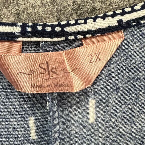 SJS Kimono Cardigan Womens 2XL Blue Geometric Open Front Relaxed Layering Flowy - Picture 10 of 12